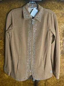 QUACKER FACTORY Women's Tan Jacket Blazer Top XS Rhinestones Stretch - Picture 1 of 11
