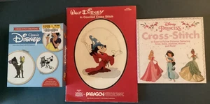 LOT OF 3 DISNEY COUNTED CROSS STITCH BOOKS- ONE BNIP PRINCESSES MICKEY MOUSE - Picture 1 of 6