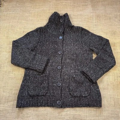 LL Bean Womens Button Cardigan Sweater Wool Blend Brown Speckled Cable Knit Med. - Image 1 of 4