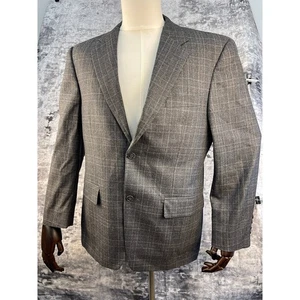 Tasso Elba Blazer Gray S40 Windowpane Check Wool Slim Vitale Barberis Canonico - Picture 1 of 9