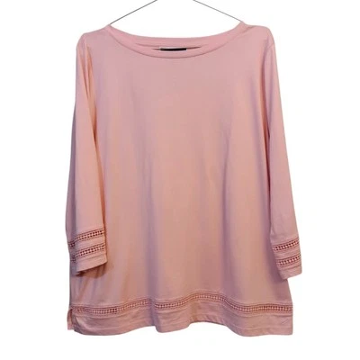 NUEVO KAREN SCOTT Camisa Top Rosa Pastel Suave Ligera 2X Crochet Ribete Grapa Foto 1 de 4