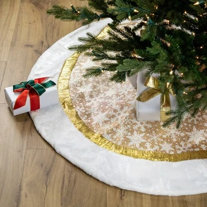 Northlight 48" White and Gold Glitter Snowflake Christmas Tree Skirt - Picture 1 of 5