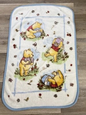 VTG Disney Winnie The Pooh Eating Honey Baby Blanket Childs Plush Soft Lovey - Image 1 of 4