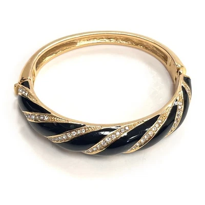 Brazalete Brazalete Christian Dior Años 80 Esmalte Negro Cristales Espirales De Colección Foto 1 de 4