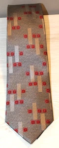CORBATA HOMBRE FRANKLIN LLOYD WRIGHT MARRÓN GRISÁCEO/ROJO ESTAMPADO 100% SEDA - Imagen 1 de 2