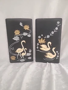 Vintage Flamingo chalkware plaques, GC Japan ceramic, 60s chalkware decor - Picture 1 of 10