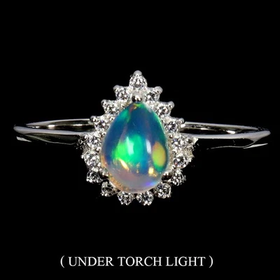 925 Sterling Silver Ring Pear Fire Opal 7x5mm Natural Gemstone Jewelry Size 8 - Image 1 of 4