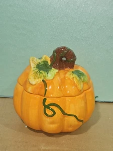 Greenbrier International Keramik Kürbis mit Deckel Süßigkeiten Keksdose Herbst - Bild 1 von 6