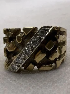 Solid 14K Two Tone Gold 0.25CTW Diamonds (SI, F) NUGGET Style MEN’S RING 12.4gr. - Picture 1 of 12