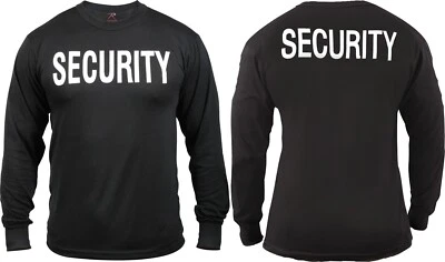 Черная двусторонняя футболка с длинным рукавом БЕЗОПАСНОСТЬ рейд вышибала охранник футболка - Изображение 1 из 3