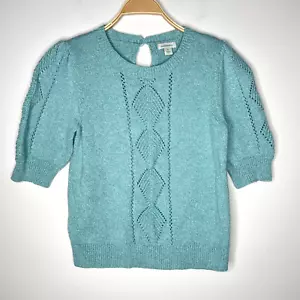 Sundance Women's Size M Mallory Sweet Sweater Aqua Pointelle Short Sleeve - Picture 1 of 6