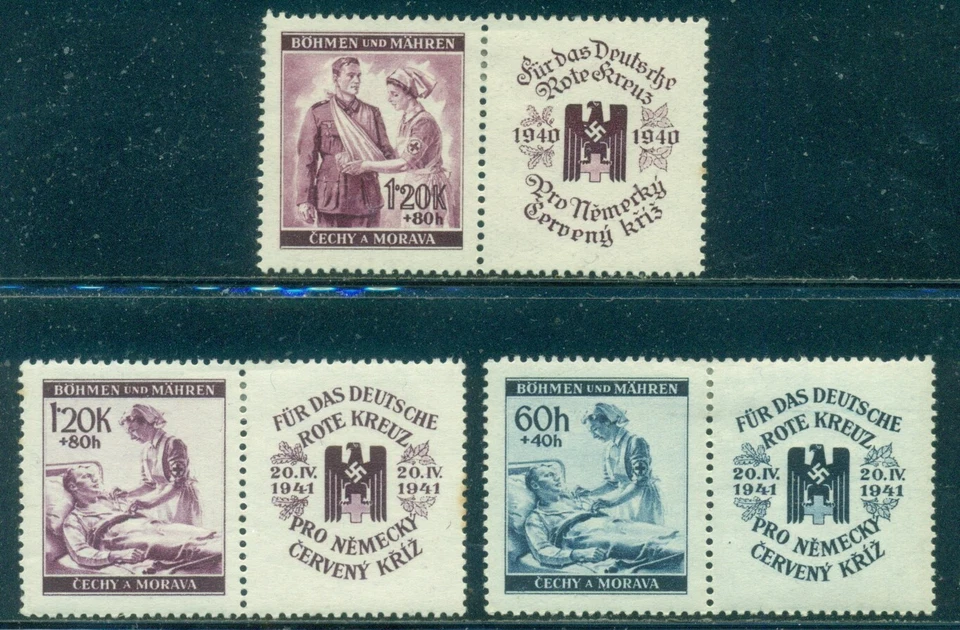 Checoslovaquia Bohemia & Moravia Scott #'s B1, B3,-B4 con pestañas, como nuevo, OG, HR Foto 1 de 1