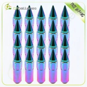 20 x Aluminum Neo Chrome M12X1.7 Spike Tuner Extended Lug Nuts Fits Honda Civic - Picture 1 of 12