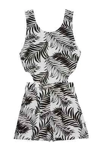 Kendall & Kylie Women's Romper Cutout White Black Palms Short Sleevless Size S - Picture 1 of 12