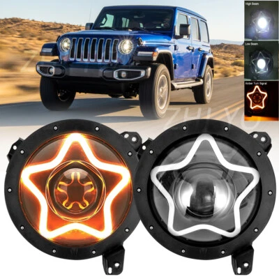 For Jeep Wrangler JL JLU Gladiator JT 9" Inch Round LED Headlights Star Halo DRL - Image 1 of 4