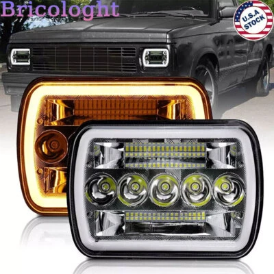 Pair 7X6 5x7 LED Headlights DRL Turn Signal For 1982-93 Chevy S10 Blazer GMC S15 - Image 1 of 4