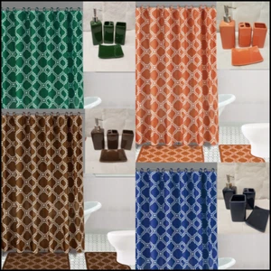 19PC Bathroom Bath Rugs Mats Shower Curtain AND SOLID Ceramic Accessories Color - Picture 1 of 21