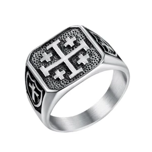 Mens Stainless Steel Maltese Cross Crusader Knights Templar Ring Size 7-15 - Picture 1 of 5