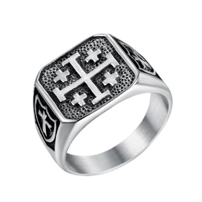 Mens Stainless Steel Maltese Cross Crusader Knights Templar Ring Size 7-15 - Image 1 of 4