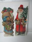 2 Vintage Christmas Paper Diecuts - Blue & Red Santa Claus - 13" Tall