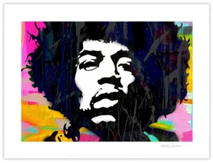 "Impresión de bellas artes de Jimi Hendrix 18x24"" firmada a mano por el artista Stephen Chambers" - Imagen 1 de 1