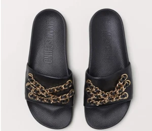 Moschino For H&M Leather Slides LIMITED EXCLUSIVE Size US 5.5-6 Eur 36/37 CA Nip - Picture 1 of 5
