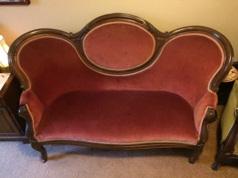 1860'S SOFA, Rococo Revival style, VTG furniture, burgundy antique parlor sofa Cover