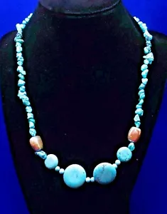 "Collar turquesa vintage - 4 discos turquesa - 2 cuentas de metal plateado - 19,5" - Imagen 1 de 3