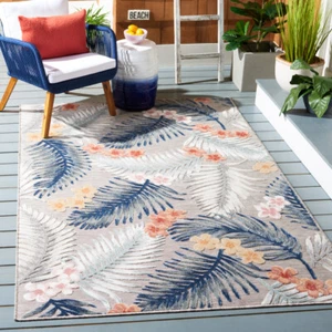 SAFAVIEH Outdoor CBN451F Cabana Collection Grey / Navy Rug - Picture 1 of 17