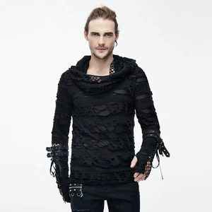 Nuevo Para hombres Moda Diablo Sudadera con Capucha Prenda para el torso gótico Negro Mangas Largas Sudaderas Harapientes  - Imagen 1 de 6