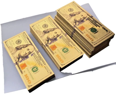 WHOLESALE 100 Pieces Gold 100 Dollar Bill USD Paper Manifestation Money BULK - Image 1 of 4