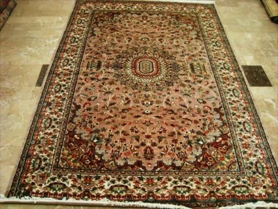 Alfombra Floral Marfil Medallón Anudada a Mano Lana Seda Alfombra Interior (9 x 6)' Foto 1 de 4