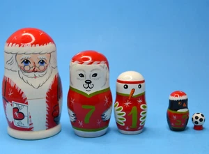 Christmas wood Nesting Dolls Santa polar bear snowman penguin Golden Cockerel - Picture 1 of 4