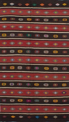 Traditional Vintage Hand Woven Carpet 5'7" x 10'4" Wool Kilim Area Rug - Image 1 of 2