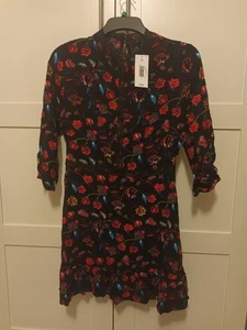 Size 10 Dress With tags Black And Red Flower Pattern High Neck With Sleeves - Picture 1 of 3