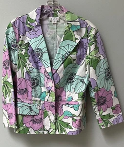 ANN TAYLOR Loft Floral Blazer Jacket 3/4 Sleeve Green Lilac White SZ 6 NWOT - Picture 1 of 6
