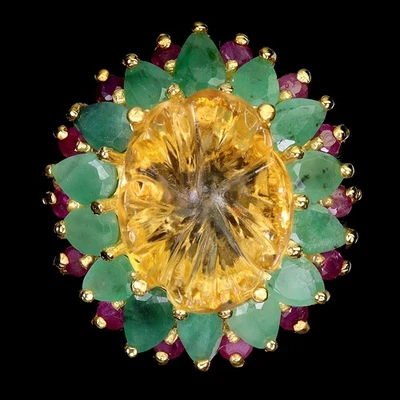 925 Sterling Silver Ring Flower Citrine 14x11mm Emerald Ruby Gemstone Jewelry 7 - Image 1 of 4