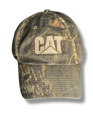 CAT Caterpillar Mossy Oak Camo Adjustable Hat Cap Distressed Faded Worn - Image 1 of 4