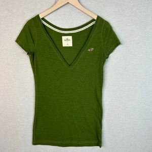 Vintage Hollister Damen Y2K Kurzarm V-Ausschnitt T-Shirt Größe M Grün Preppy 90S - Bild 1 von 8