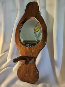 Vintage Holz Wandhalterung Öllampenhalter Wandleuchte mit Spiegel & Tulpe Design Cottagecore - Bild 1 von 7