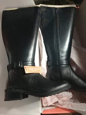 Botas de equitación Easy Spirit para mujer de tacón ancho Reverie EE. UU. 5M de cuero negro de becerro Foto 1 de 4