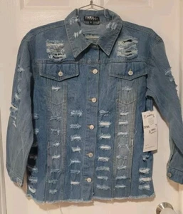 Thrill Jeans Distressed Denim Jean Jacket Ripped Destroyed Frayed Size 1X NWT - Picture 1 of 7
