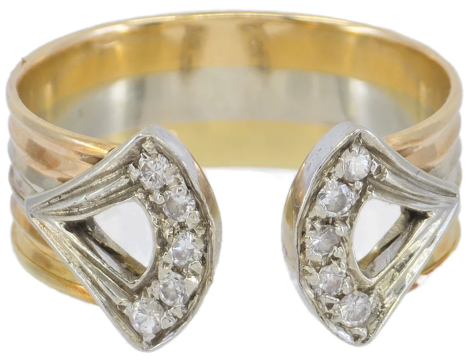 TRI-COLOR SOLID 18K GOLD 0.15 TCW DIAMOND H COLOR VS-SI CUFF WRAP RING sz 8 - Image 1 of 4