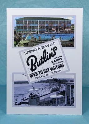 BARRY ISLAND BUTLINS - GREETING CARD - Retro-Style - Wales - Blank - Image 1 of 3