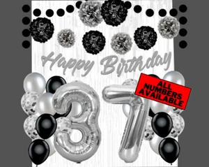Silver & Black 37th Birthday Decorations - 40" Number Balloons &More Boy or Girl - Picture 1 of 5