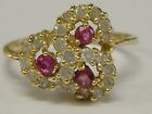 VINTAGE 14K GOLD NATURAL RUBIES AND DIAMONDS RING  SIZE 8