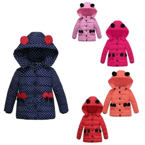 Baby Girls Dot Bow Coat Kids Winter Warm Outerwear Children Minnie Hooded Coat - Picture 1 of 16