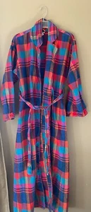 GARNET HILL Plaid Madras Cotton Long Belted Robe Sz S Made in USA - Picture 1 of 4