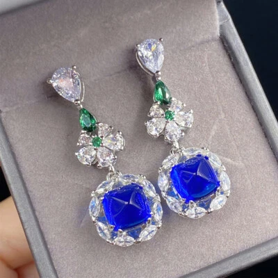 Wedding Party Jewelry Sugar Tower Blue Topaz Gems Women Silver Dangle Earring - Image 1 of 4