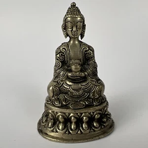 Antique Mix Metal Brass Sitting Shakyamuni Buddha Statue Sculpture Deity 4" - Picture 1 of 16